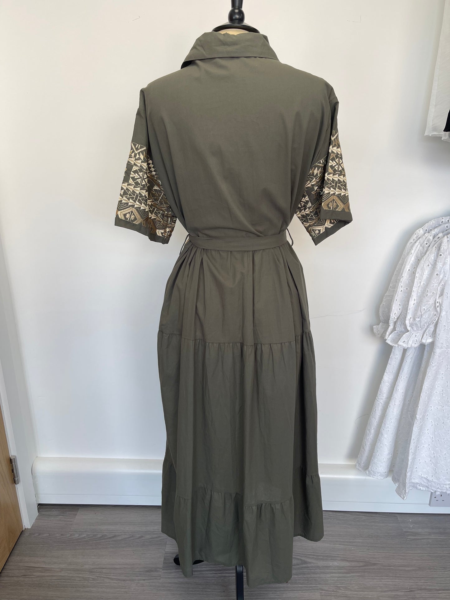 Khaki embroidered Maxi dress