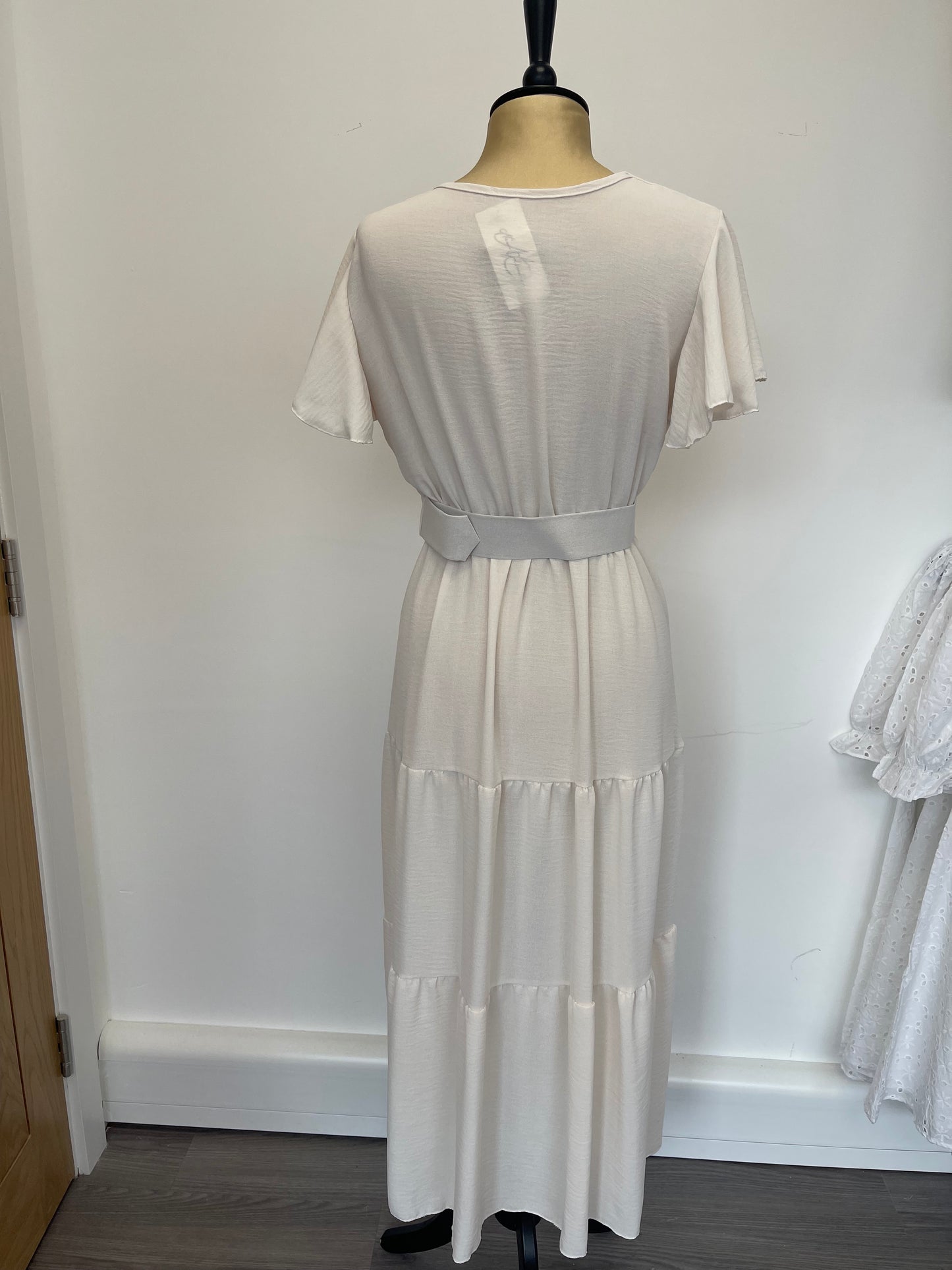 Belted beige maxi dress