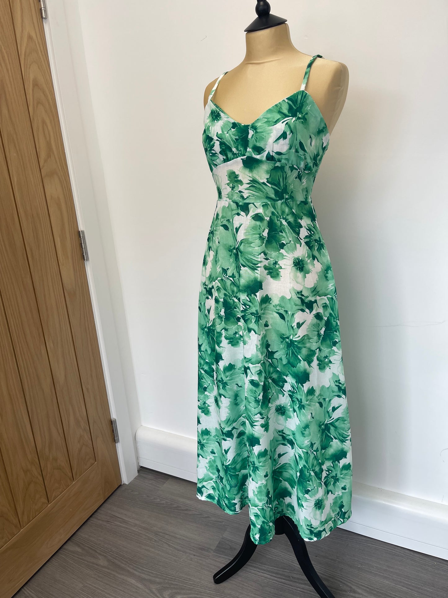 Green and white floral summer dress