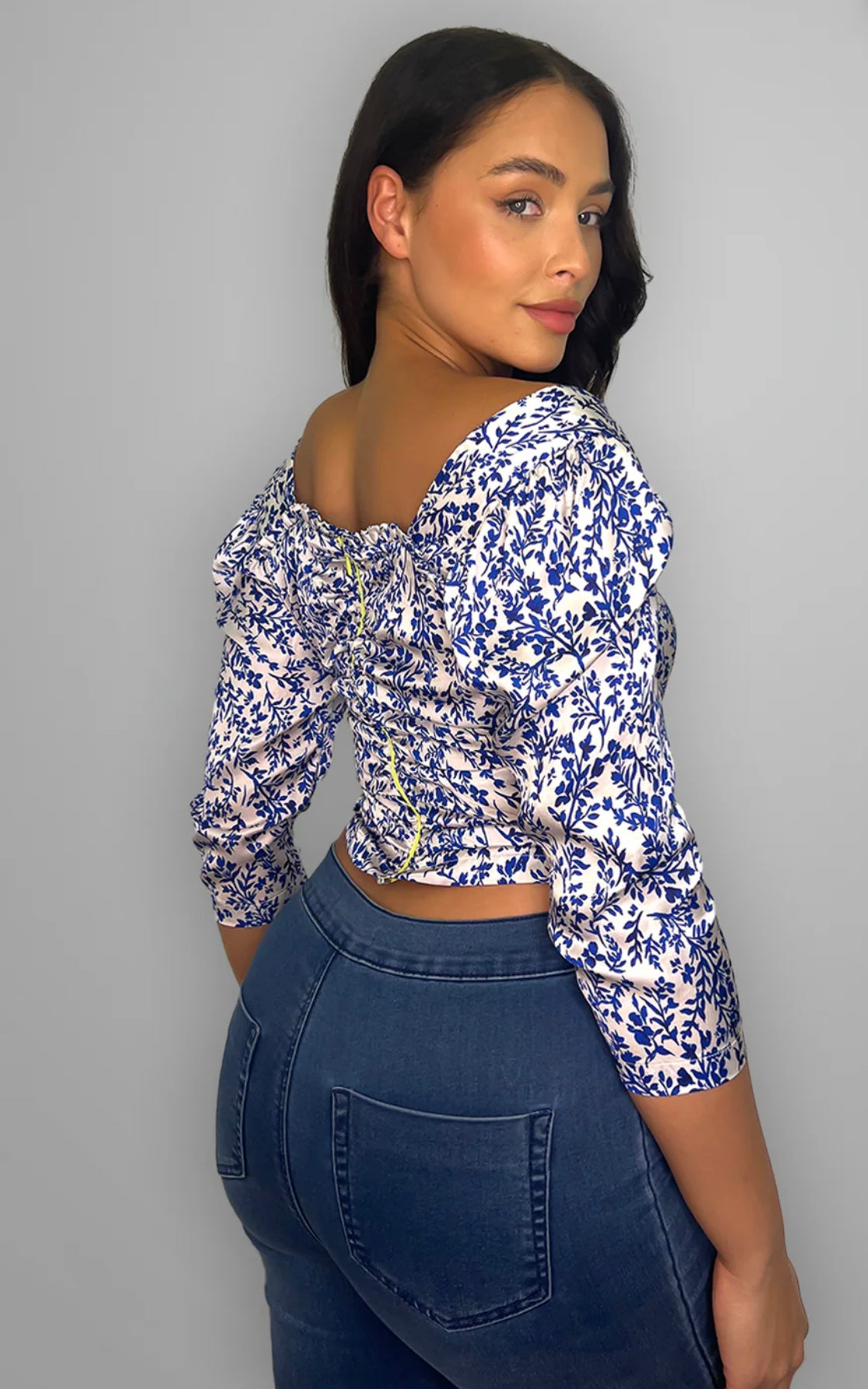 White floral crop blouse