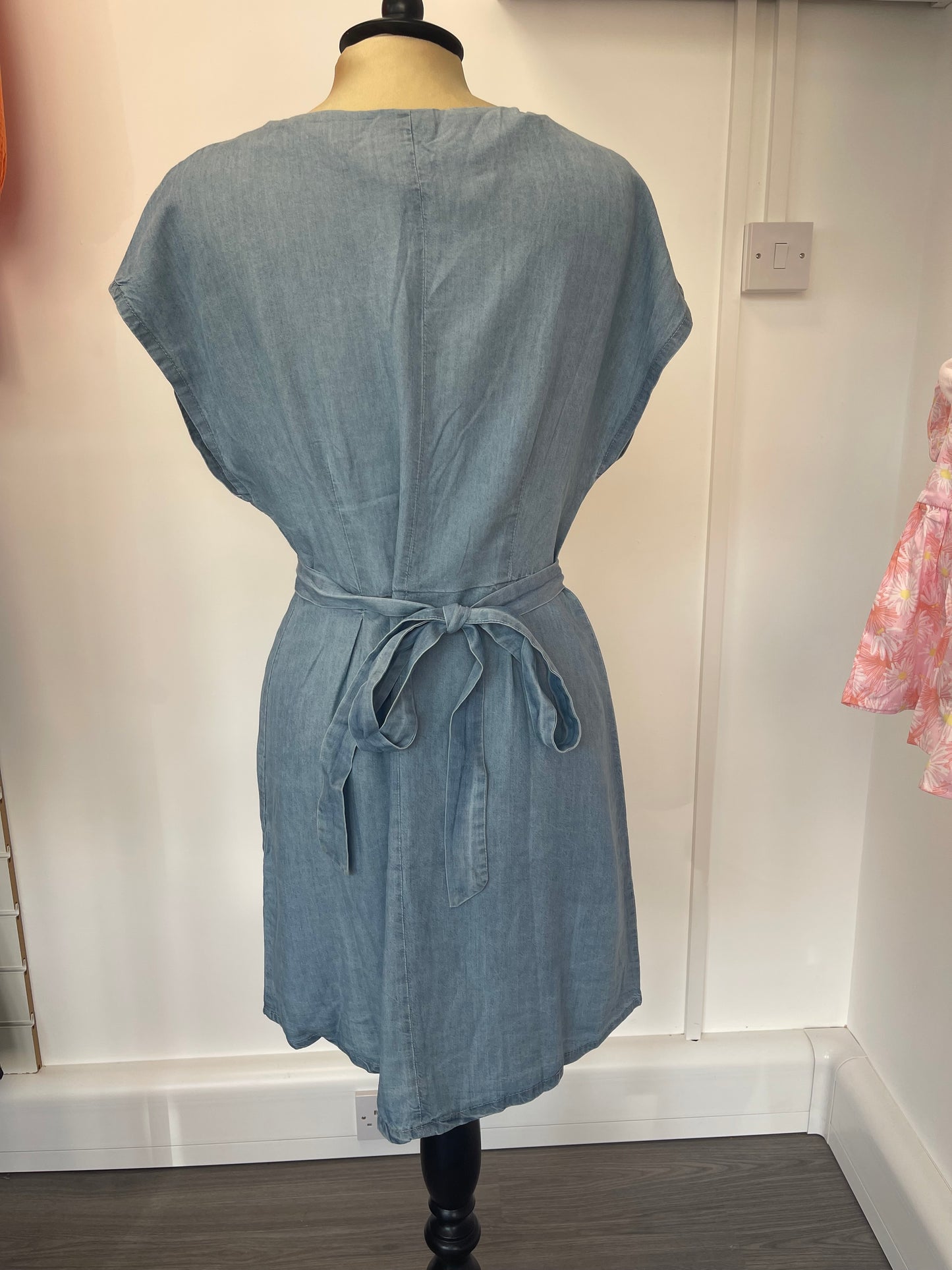 Tie back denim style dress