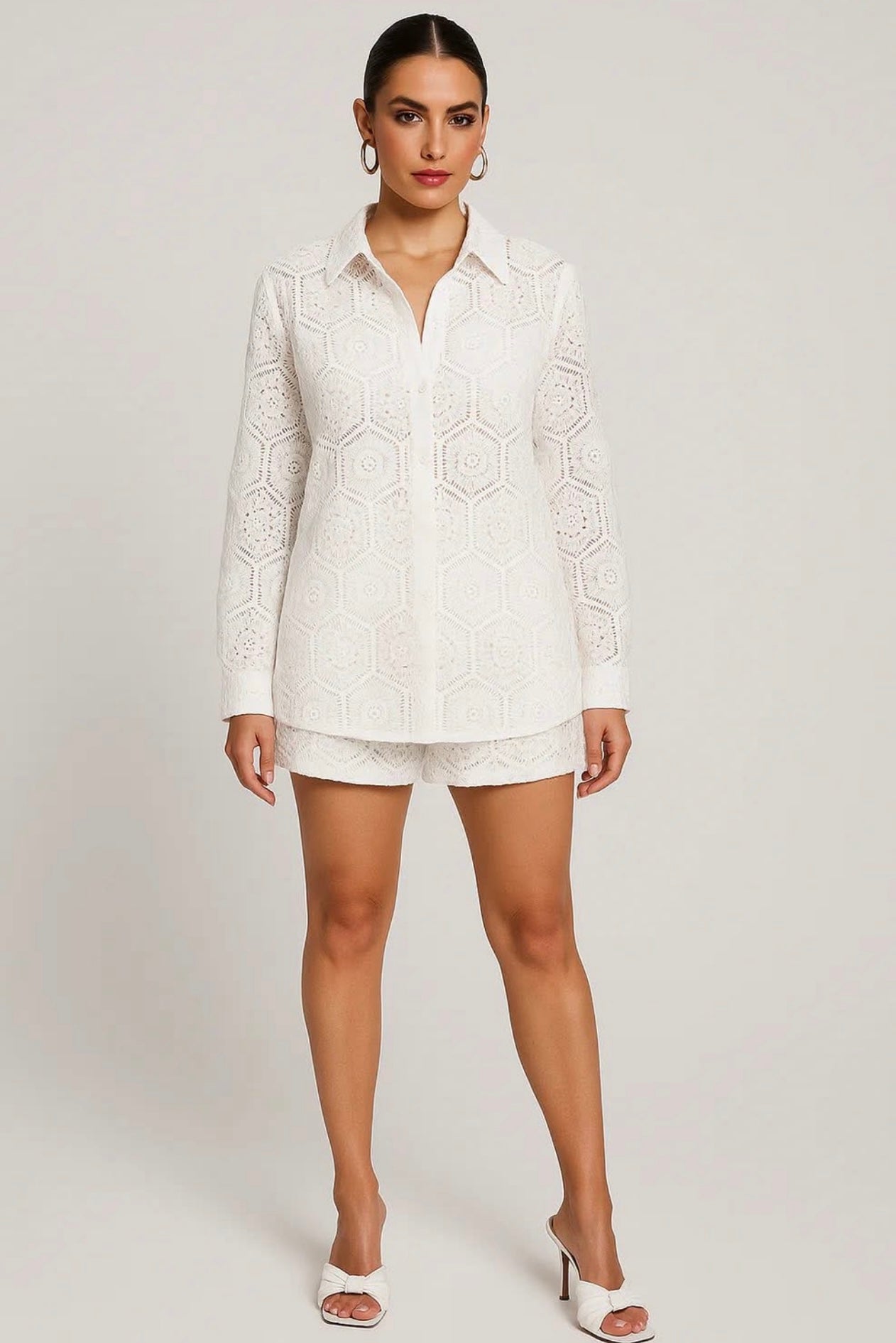 Women’s sheer long line shirts and shorts set