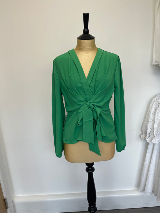 Green tie side Blouse