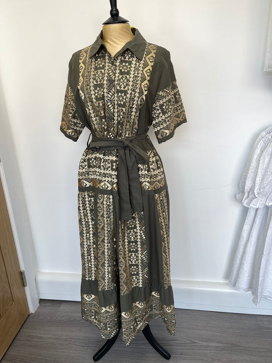 Khaki embroidered Maxi dress