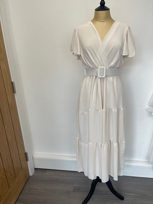 Belted beige maxi dress