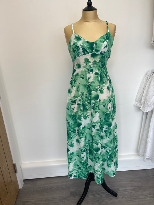 Green and white floral summer dress