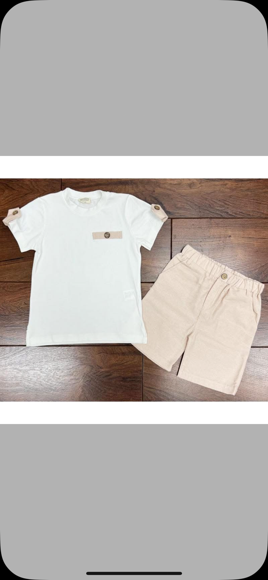 Boys white and beige set