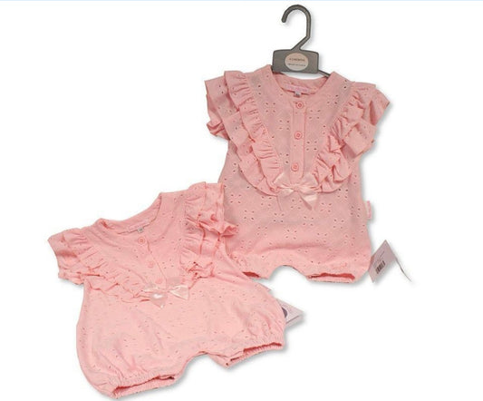 Girls pink bow romper
