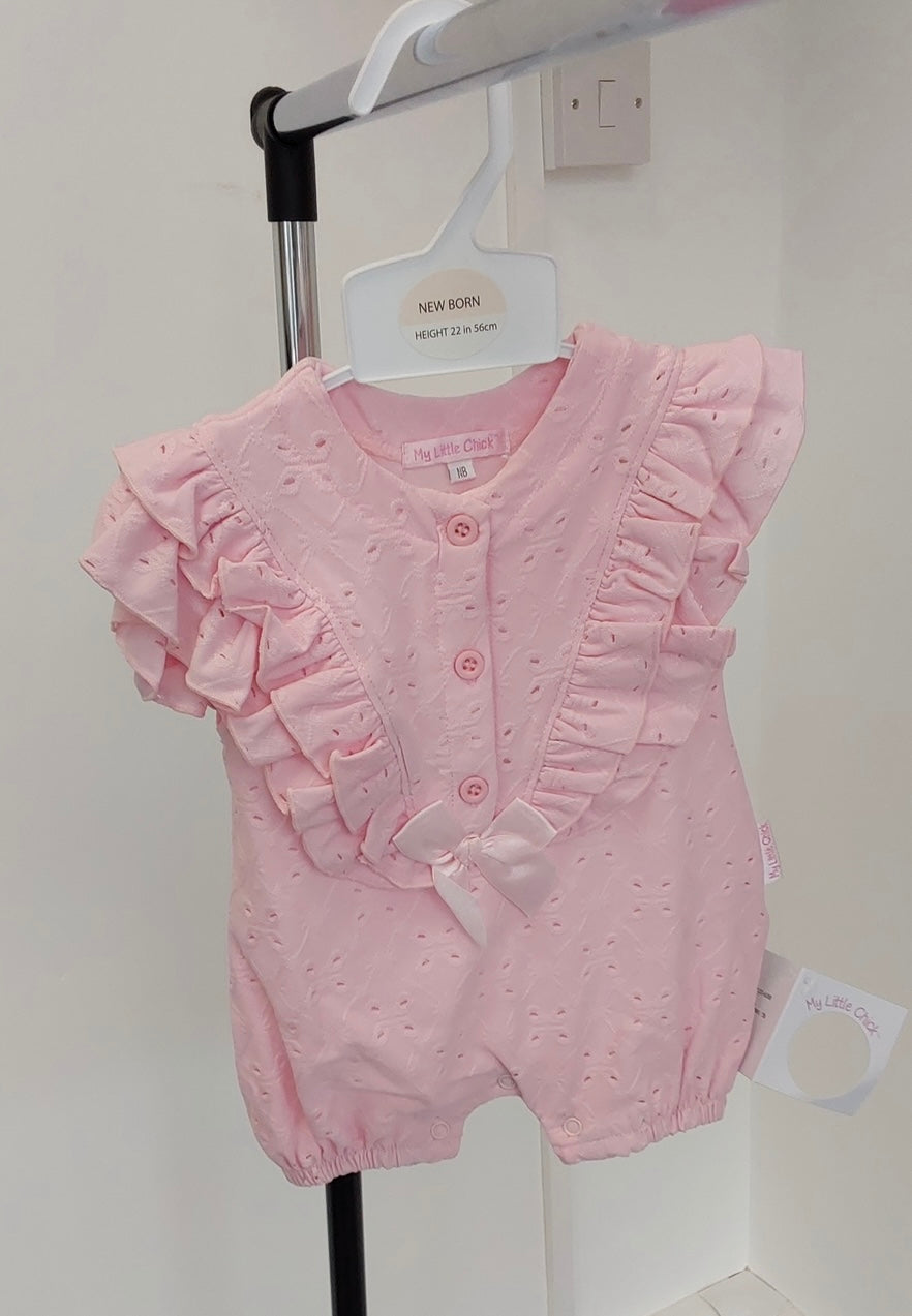 Girls pink bow romper