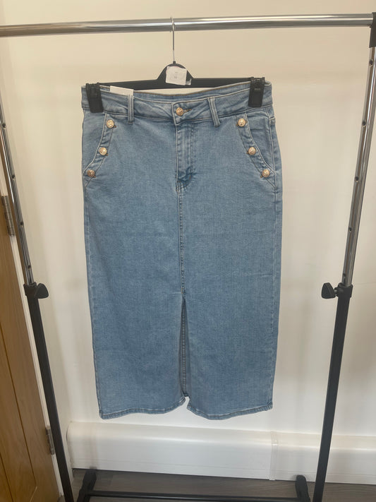 Denim skirt with gold buttons
