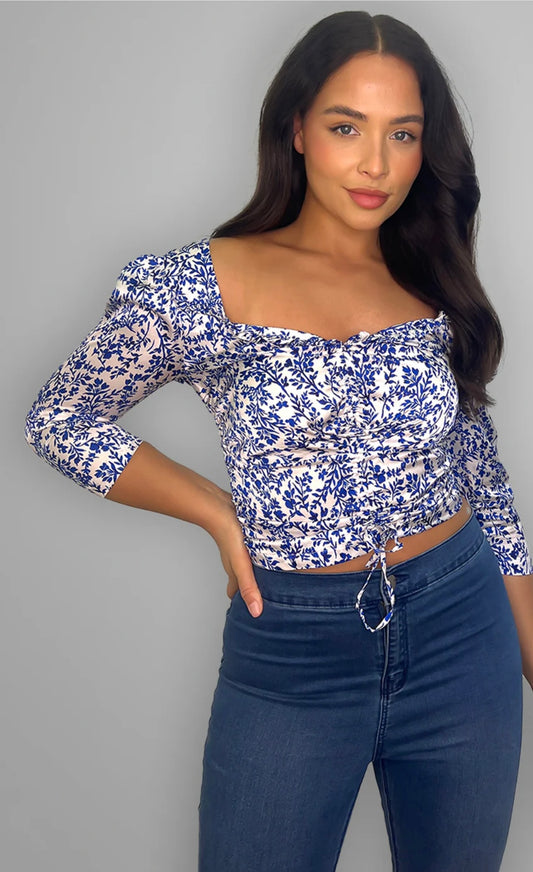 White floral crop blouse
