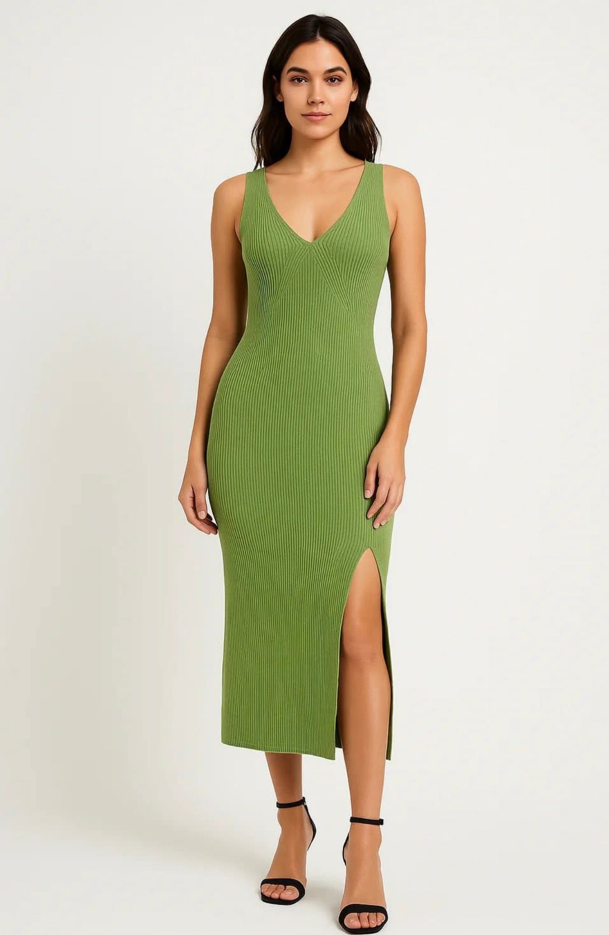 Ribbed side split maxi dress