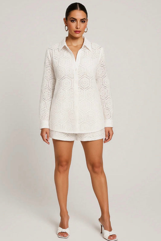 Women’s sheer long line shirts and shorts set