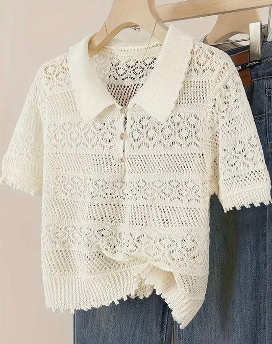 Crochet lace collar blouse