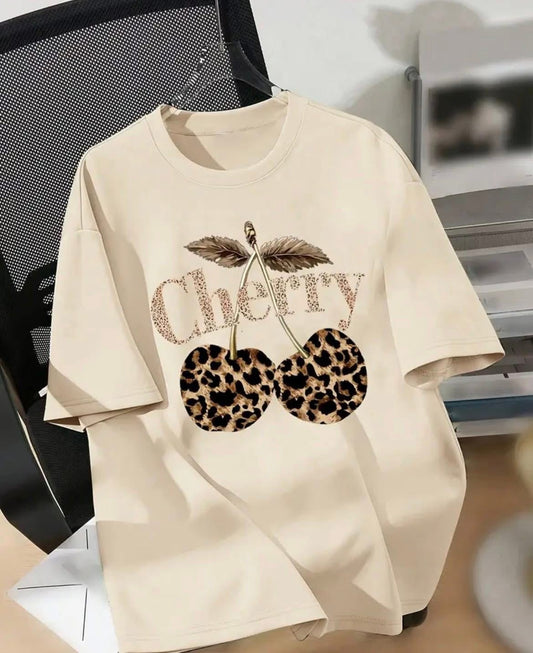 Beige and leopard Cherry t shirt