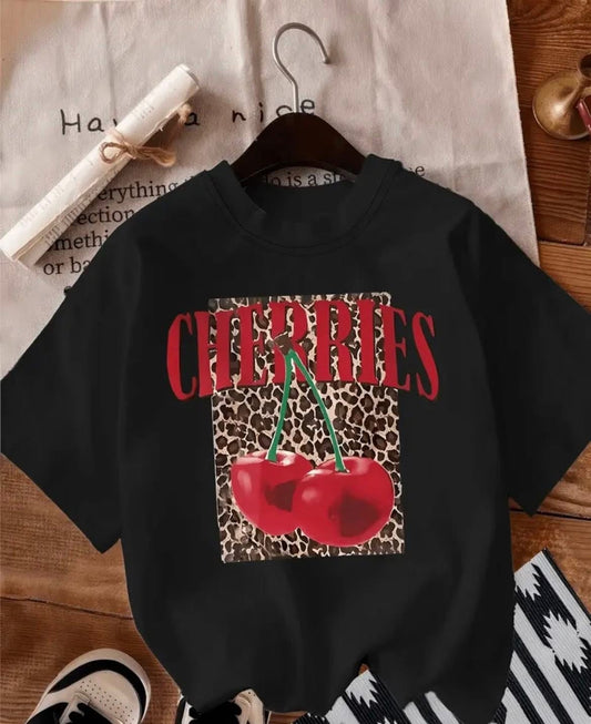Black and leopard cherry t shirt
